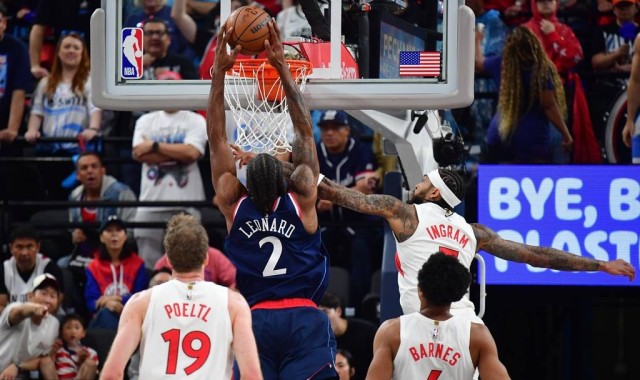 伦纳德27+6+2加兰24+4+6 英格拉姆18+6+4快船击败猛龙